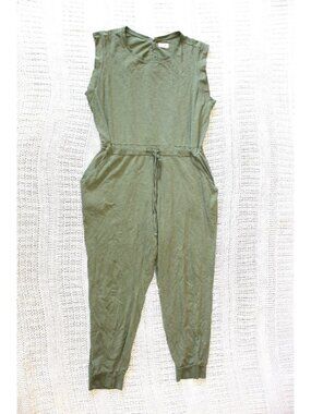 Pact sleeveless organic cotton jumpsuit Size XL olive green drawstring Casual